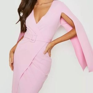 Cape Sleeve Belted Mini Blazer Dress